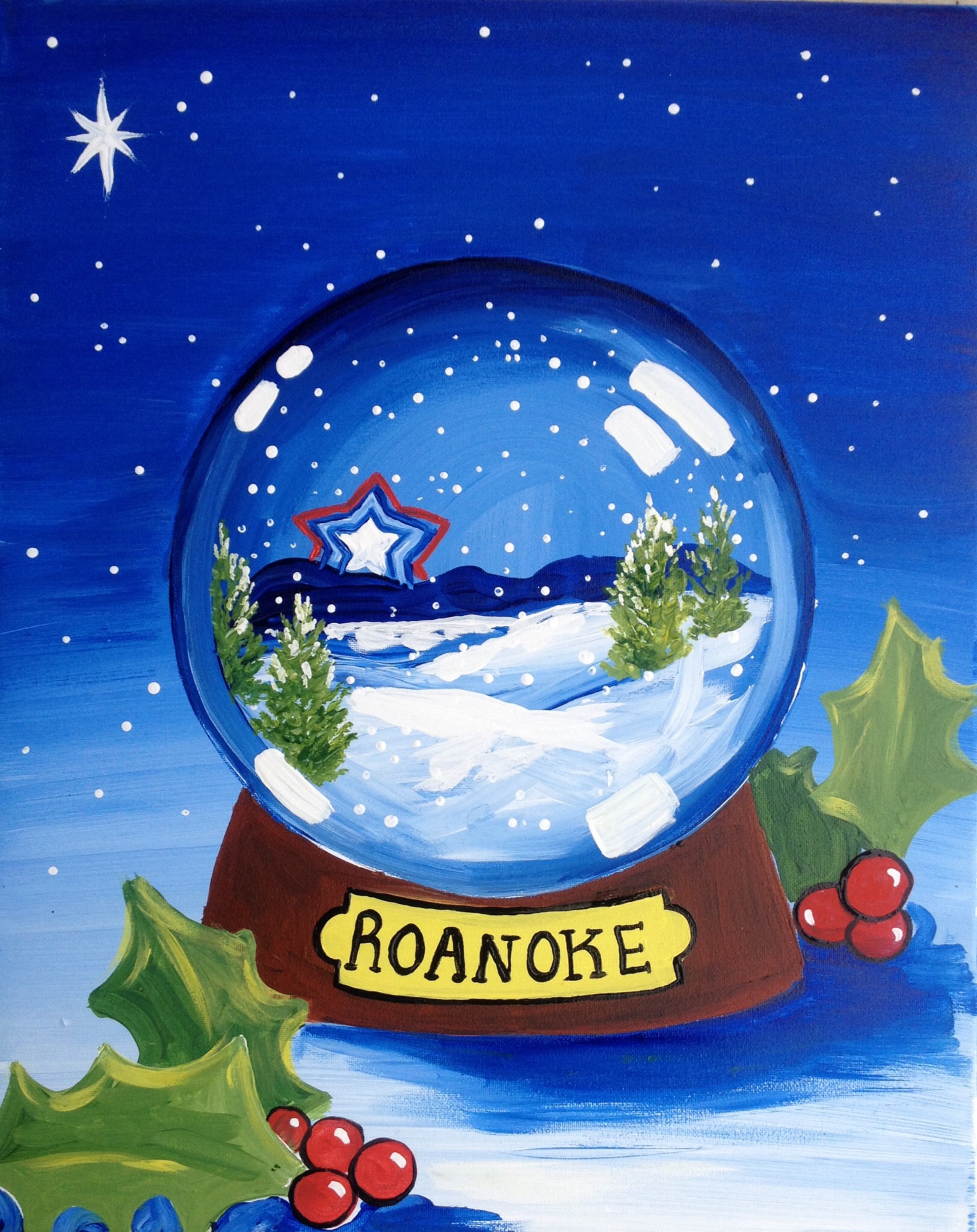 A Star City Snow Globe paint nite project by Yaymaker