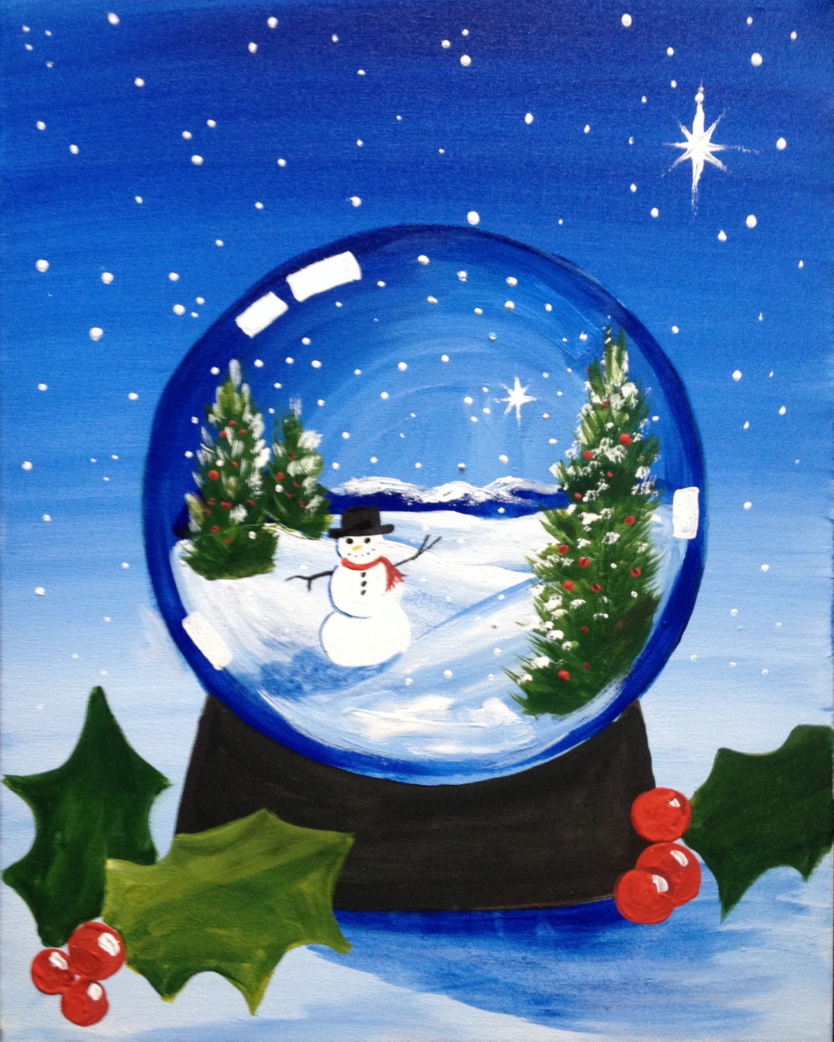 A Frosty Snow Globe paint nite project by Yaymaker