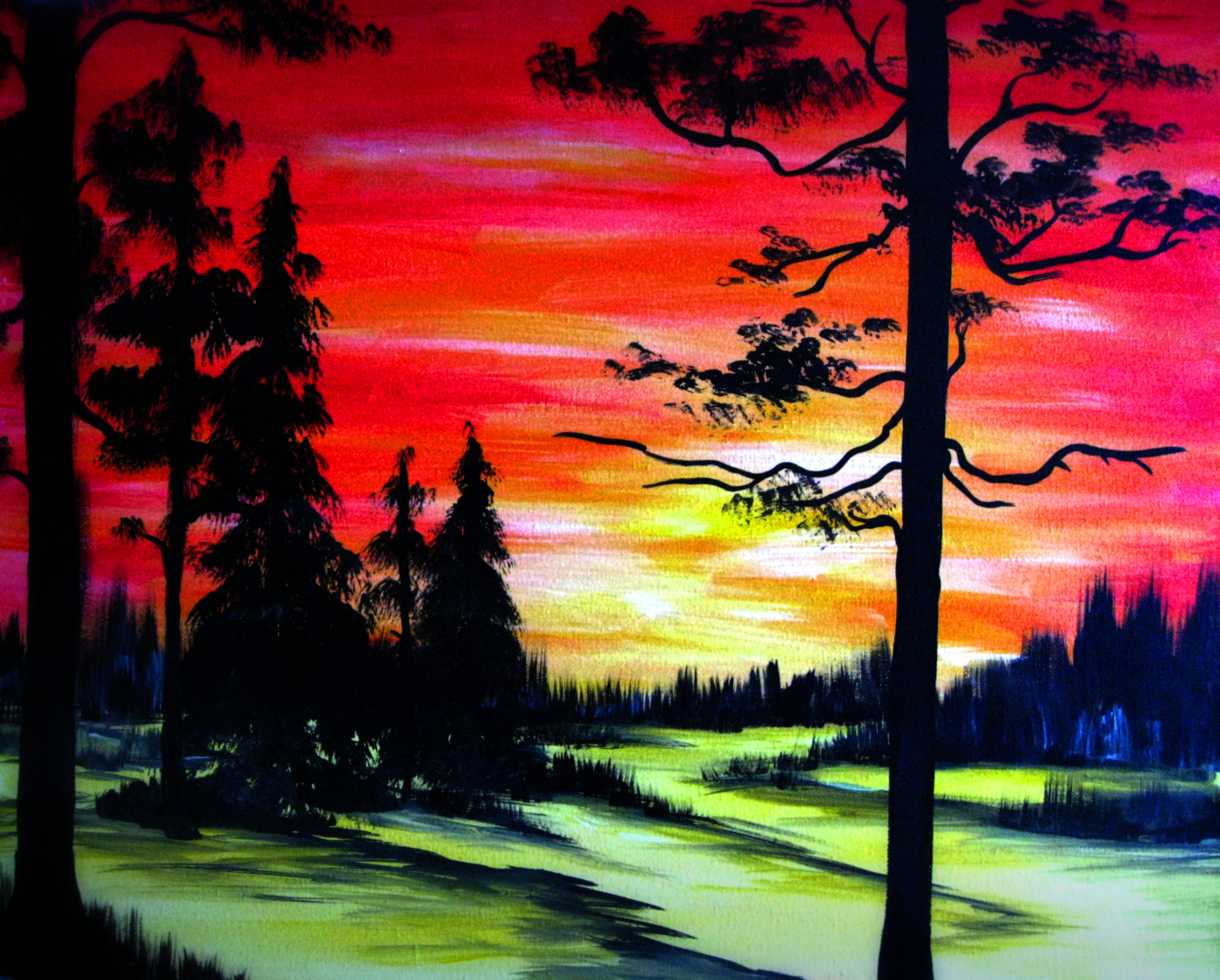 A Sunset In A Snowy Valley paint nite project by Yaymaker