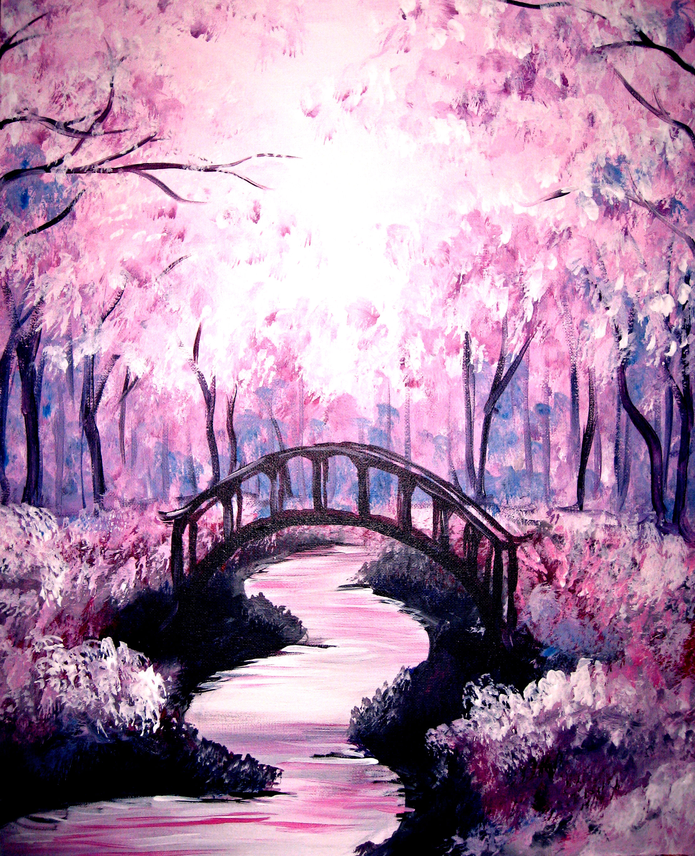 A Bridge under the Cherry Blossoms paint nite project by Yaymaker
