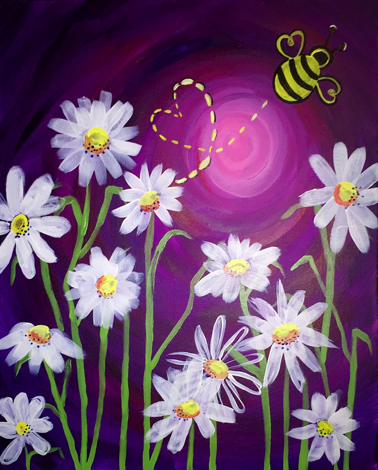 A The Daisies and the Love Bug paint nite project by Yaymaker