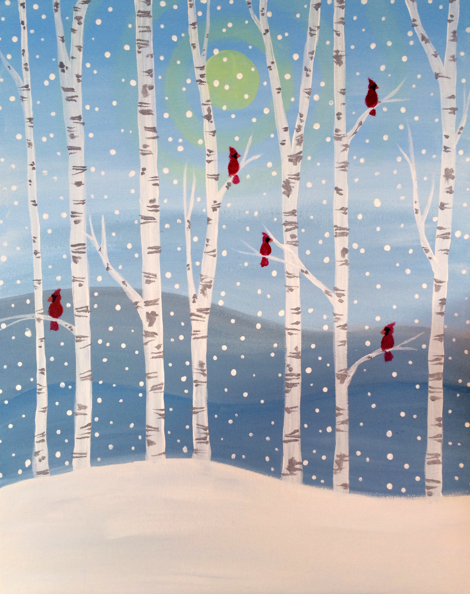 A Winter Birch Forest paint nite project by Yaymaker