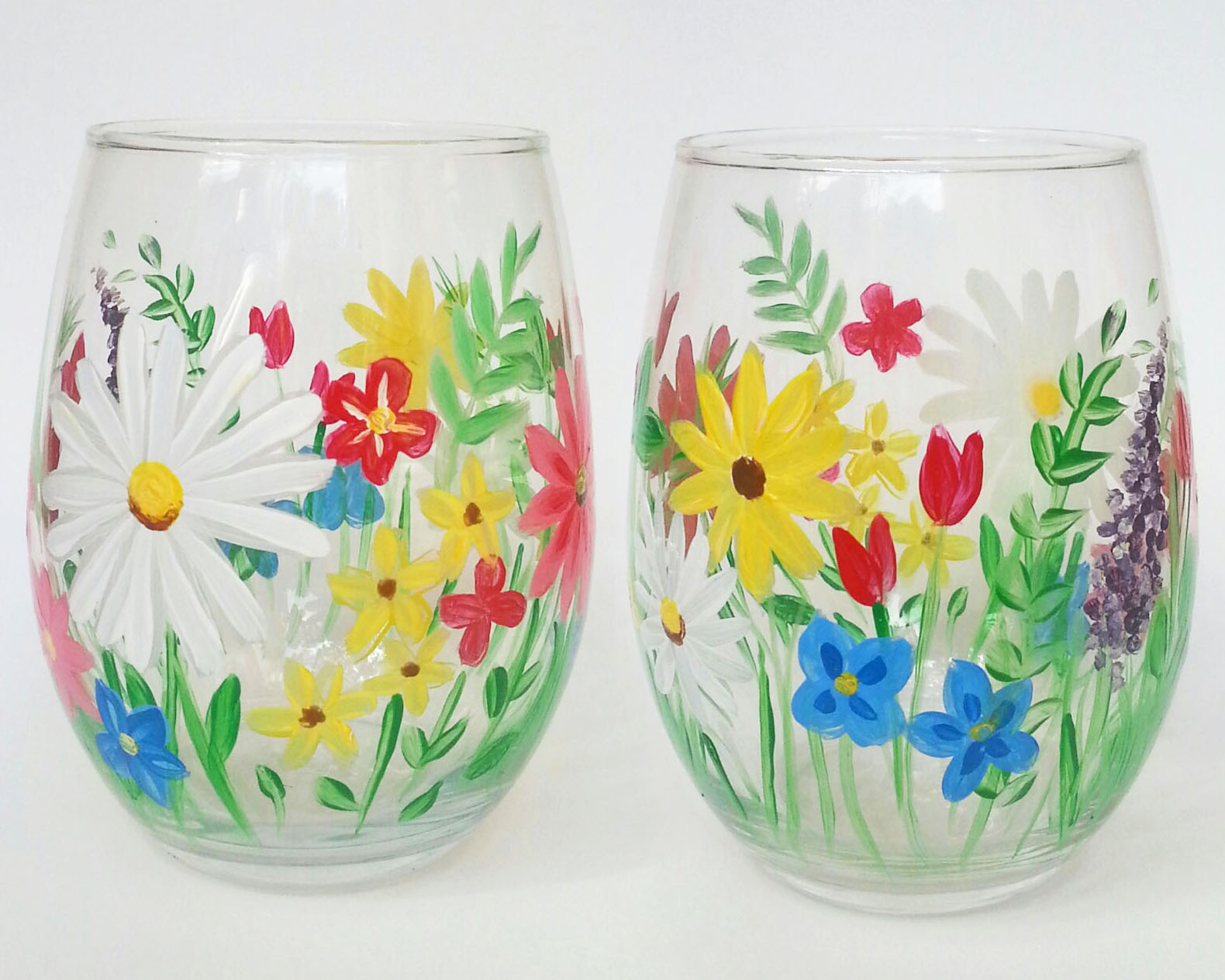 A Spring Bouquet Stemless Wine Glasses paint nite project by Yaymaker
