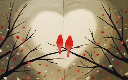 A Love Birds Partner Painting paint nite project by Yaymaker