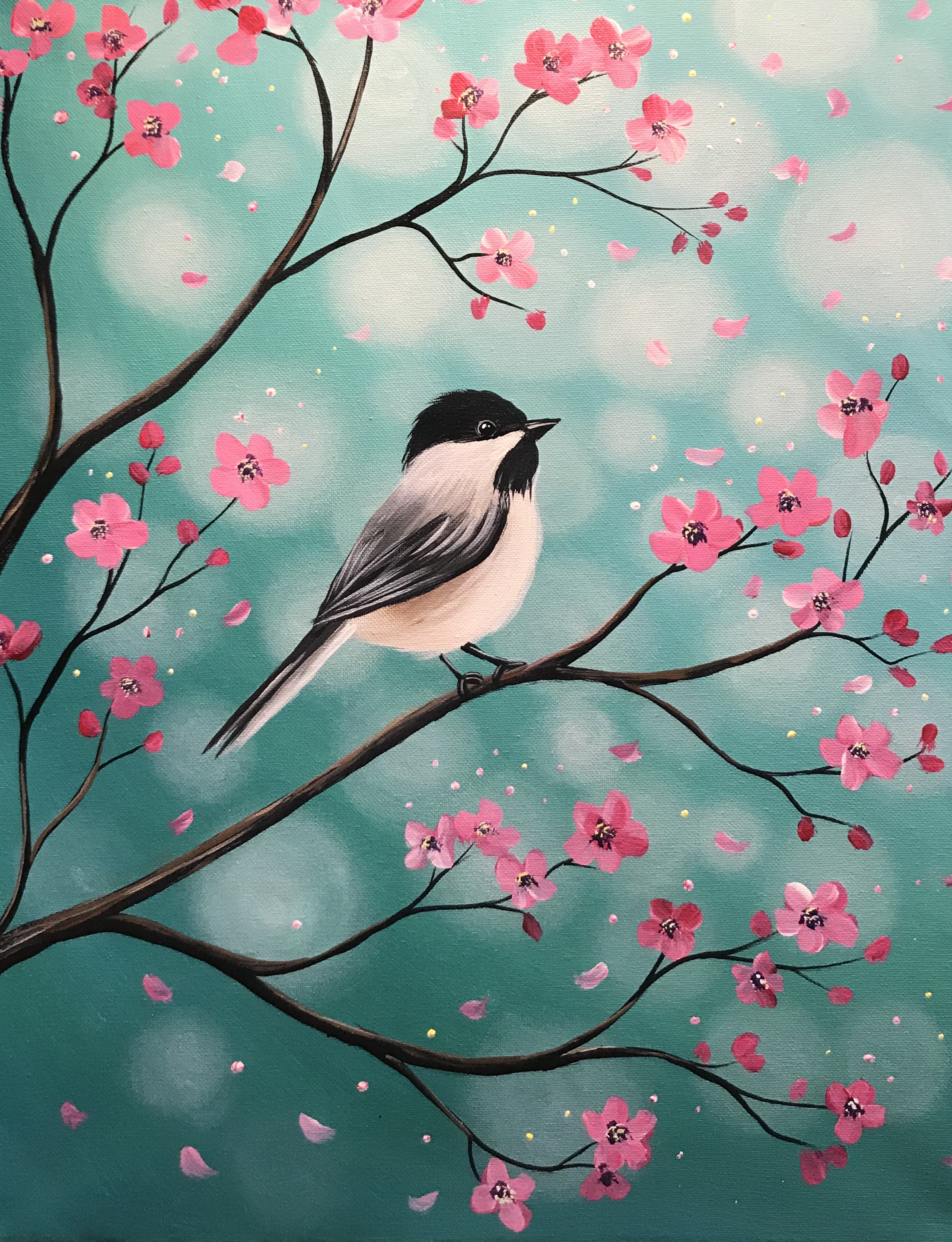 Chickadee Cherry Blossoms with CDW Artistry, 04242024 - Paint Nite