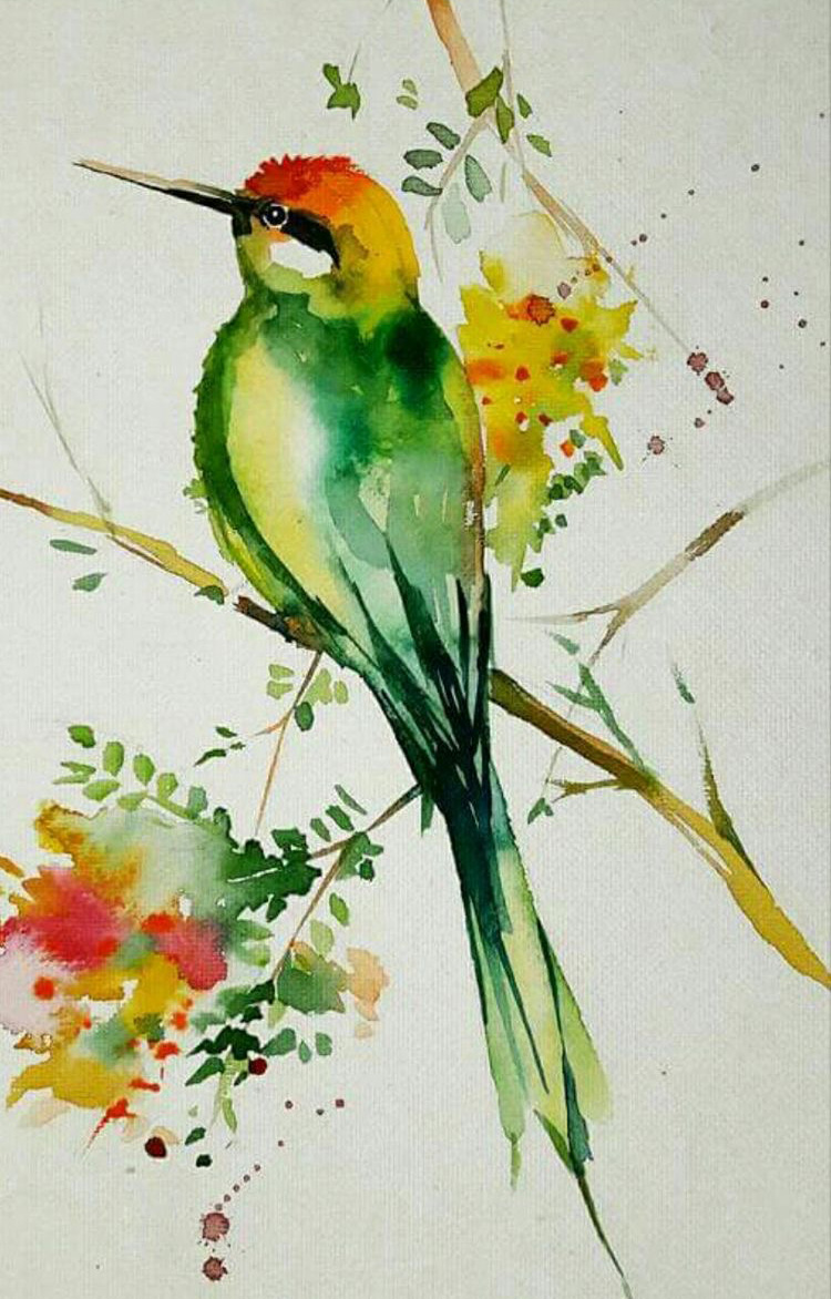 Paint Nite WATERCOLOR Bird in green with Ghazal Fine Arts 05 03 2024