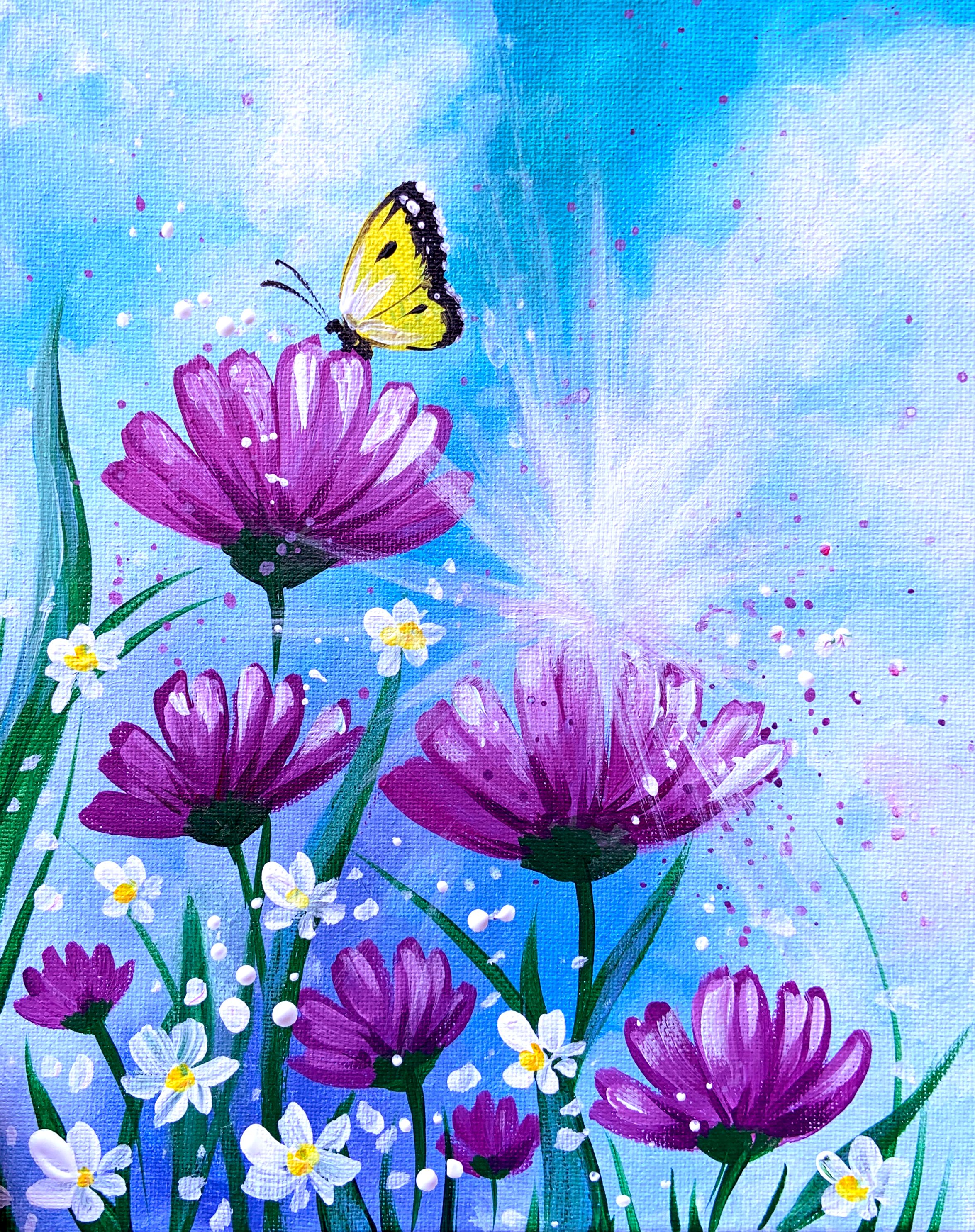 Paint Nite: Butterfly in Purple Flowers with Artists Palette Durham ,  04/03/2024